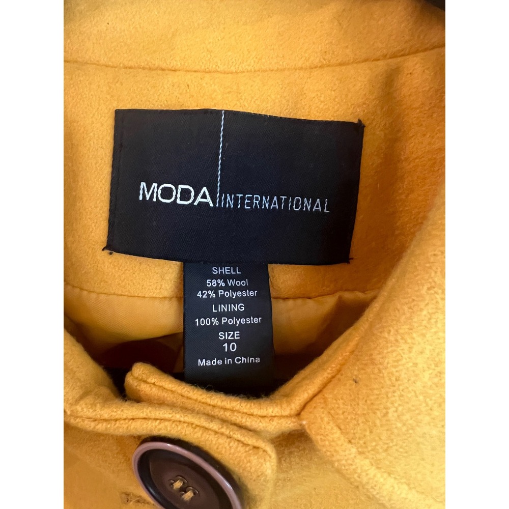 Moda International Mustard Yellow Wool Blend Belted Trench Coat Womens Sz 10 - Picture 9 of 9